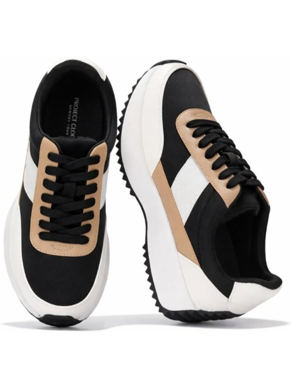 Women's Serena Tan Black Closed Toe Lightweight Lace Up Fashion Walking Sneakers